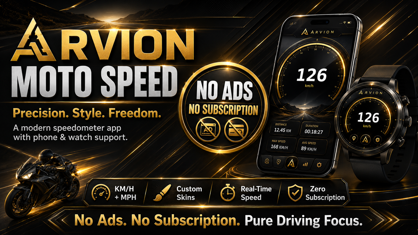 ARVION MOTO SPEED motorcycle speedometer styles and live GPS data
